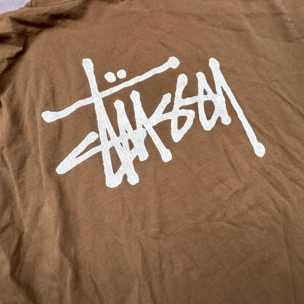 Stussy Vintage Early 2000s Brown Basic Logo T-Shirt Mens XL Boxy Skater Fit - Picture 6 of 7